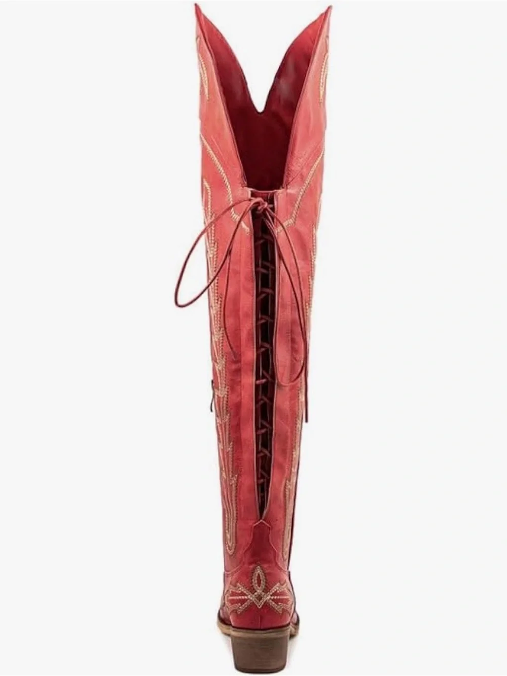 Women's Red Embroidered Western Knee-High Boots